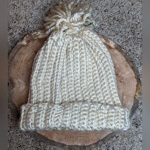 100% Handmade Thick Knit Beanie Winter Hat • Silky Face Friendly Yarn • Cream